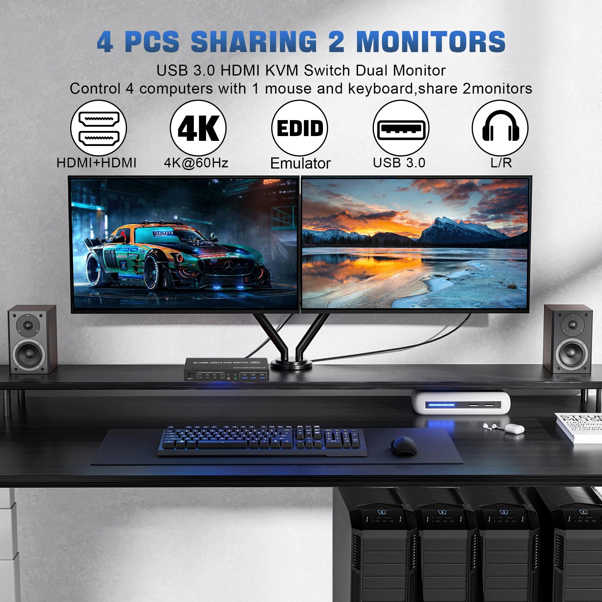 4K USB 3.0 KVM Switch HDMI Dua - đánh giá và giá Kvm Switch Dual Monitor